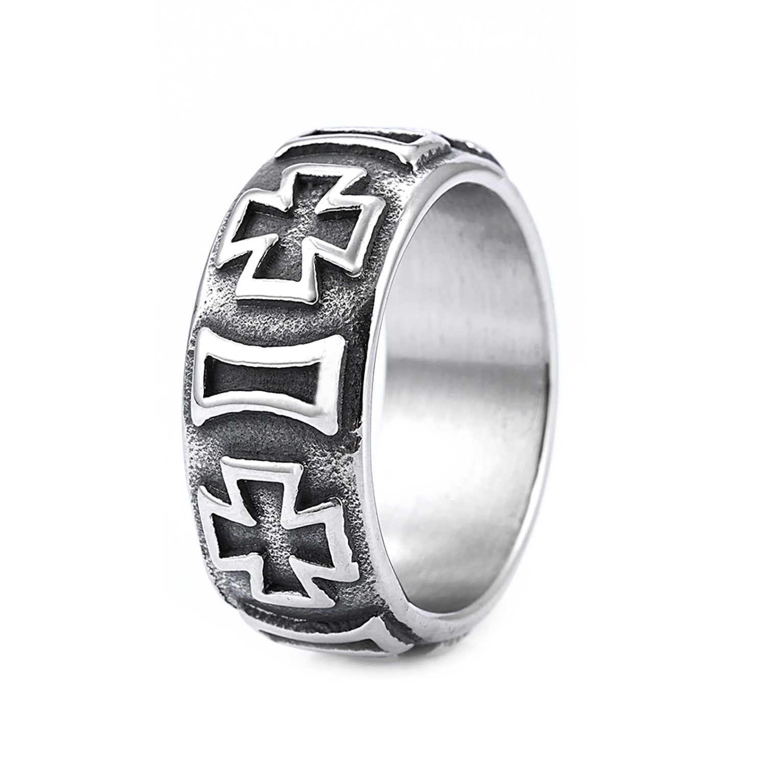 Knights Templar Commandery Ring - Cross Stainless Steel Silver & Black Ring - Bricks Masons