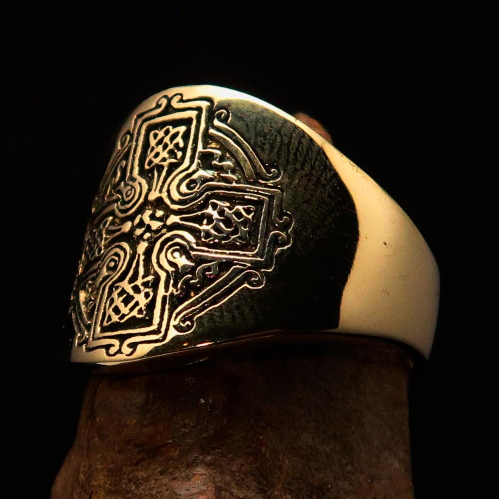 Knights Templar Ring - Gold Cross Antiqued Brass - Bricks Masons