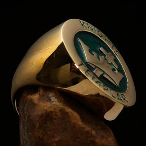 Knights Templar Ring - Gold & Green Solid Brass