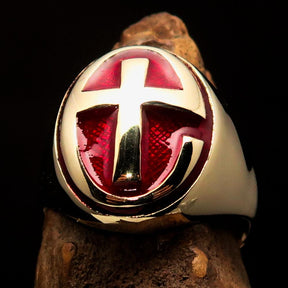 Knights Templar Ring - Gold & Red Cross Solid Brass
