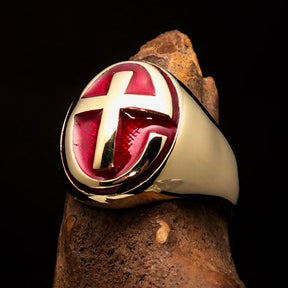 Knights Templar Ring - Gold & Red Cross Solid Brass
