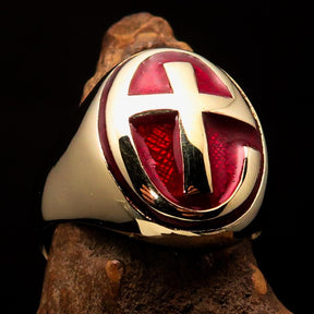 Knights Templar Ring - Gold & Red Cross Solid Brass