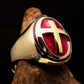 Knights Templar Ring - Gold & Red Cross Solid Brass