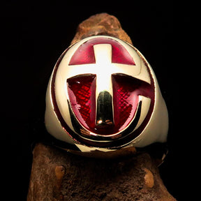 Knights Templar Ring - Gold & Red Cross Solid Brass