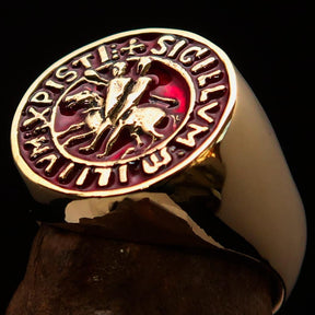 Knights Templar Ring - Gold & Red Sigillum MilItum XPISTI