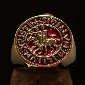 Knights Templar Ring - Gold & Red Sigillum MilItum XPISTI