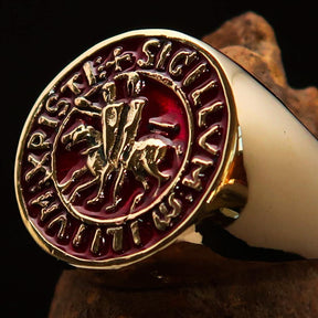 Knights Templar Ring - Gold & Red Sigillum MilItum XPISTI