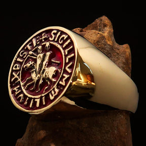 Knights Templar Ring - Gold & Red Sigillum MilItum XPISTI