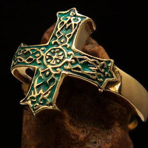 Knights Templar Ring - Green Celtic Cross
