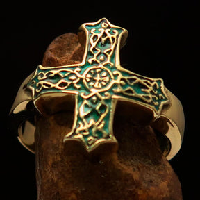 Knights Templar Ring - Green Celtic Cross