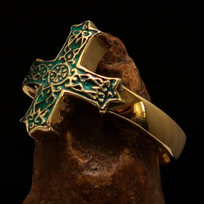 Knights Templar Ring - Green Celtic Cross