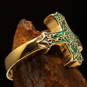 Knights Templar Ring - Green Celtic Cross