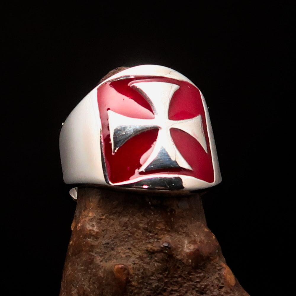 Knights Templar Ring - Red Sterling Silver Cross