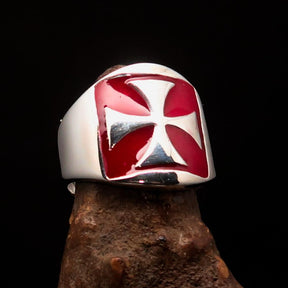 Knights Templar Ring - Red Sterling Silver Cross