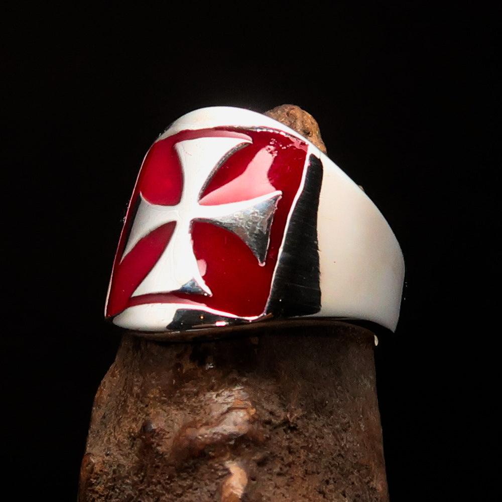 Knights Templar Ring - Red Sterling Silver Cross