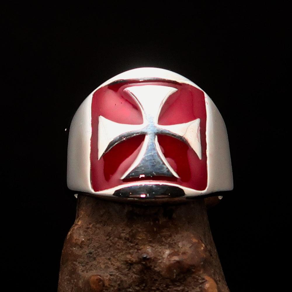 Knights Templar Ring - Red Sterling Silver Cross