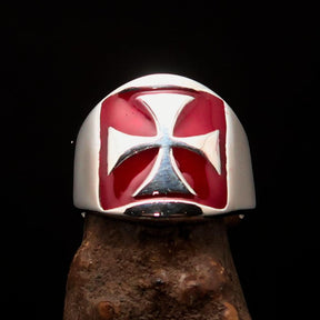 Knights Templar Ring - Red Sterling Silver Cross