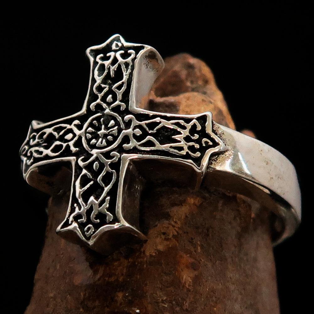 Knights Templar Ring - Silver & Black Cross Sterling Silver - Bricks Masons