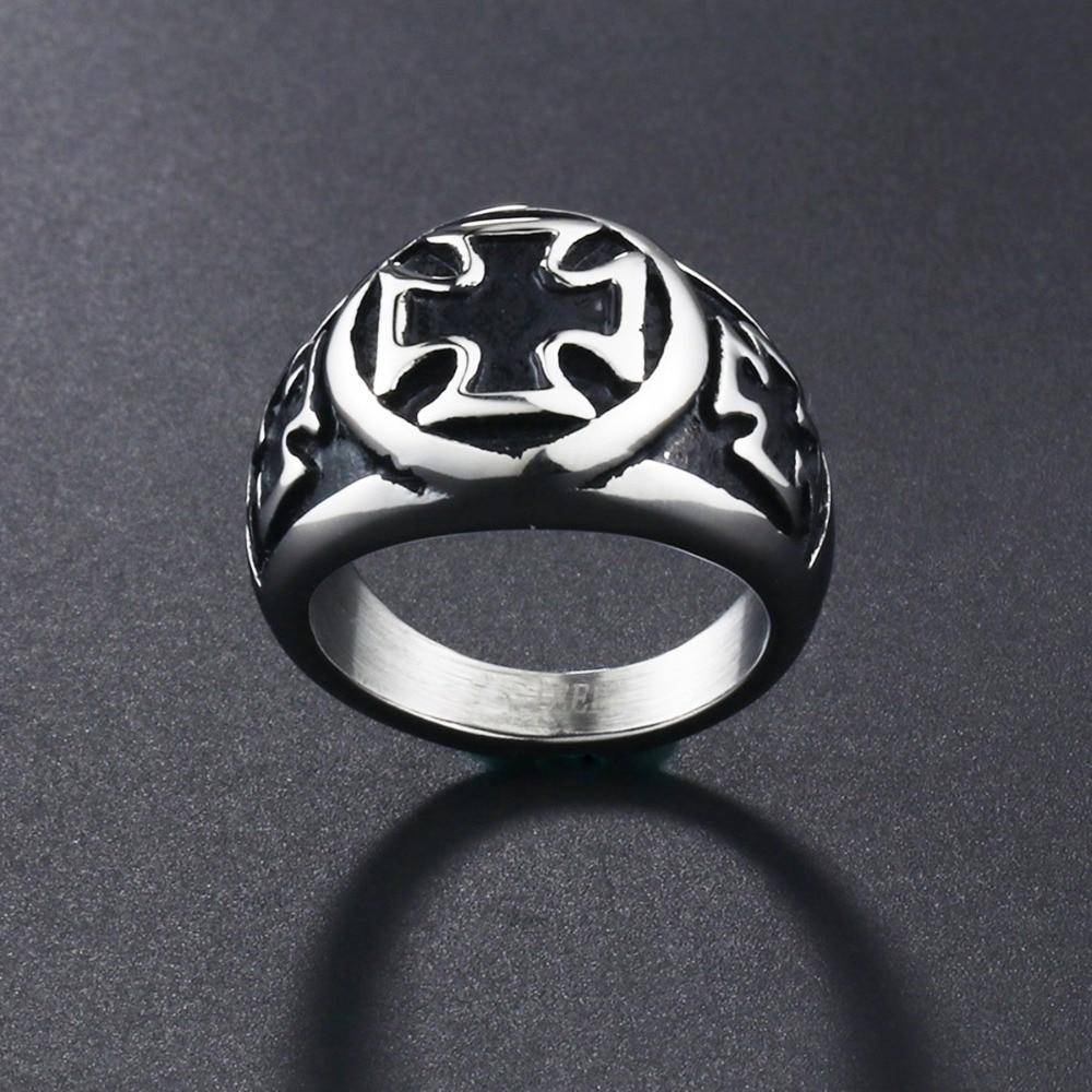 Knights Templar Ring - Silver Black Tone Cross - Bricks Masons