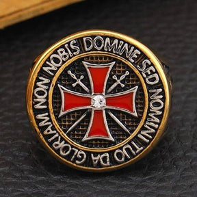 Knights Templar Ring - Stainless Steel Rhinestone Red Cross - Bricks Masons