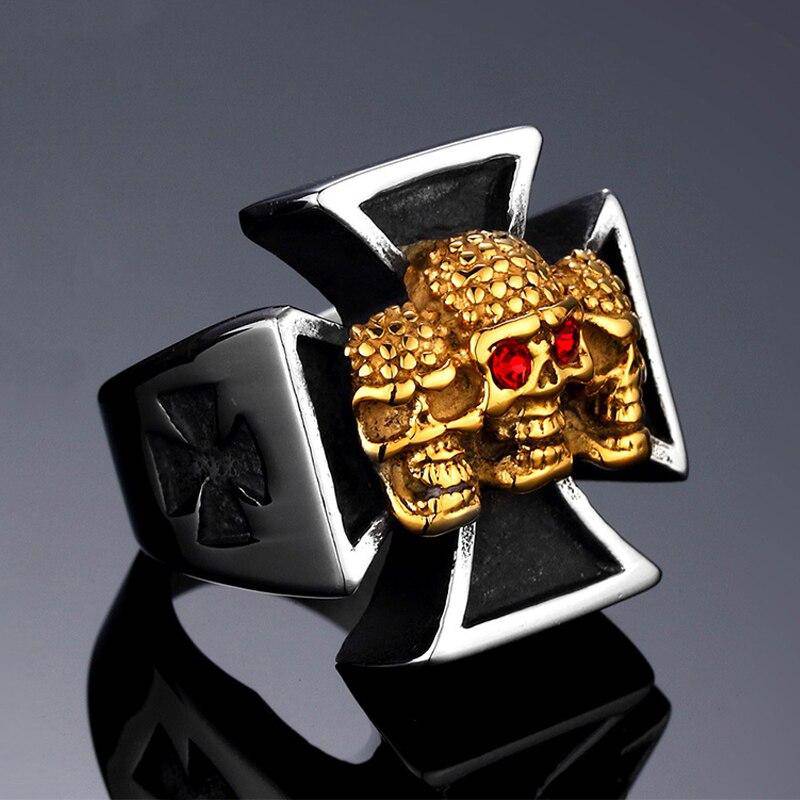 Knights Templar Ring - Triple Golden Skulls - Bricks Masons
