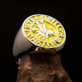 Knights Templar Ring - Yellow Sigillum MilItum XPISTI Sterling Silver