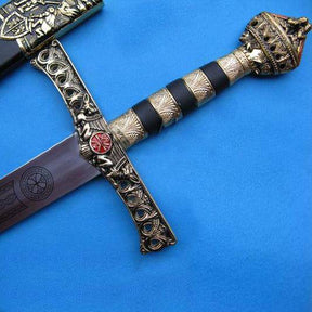 Knights Templar Sword - Mio Cid Anointed Golden Scabbard Totem Engraving 49" - Bricks Masons