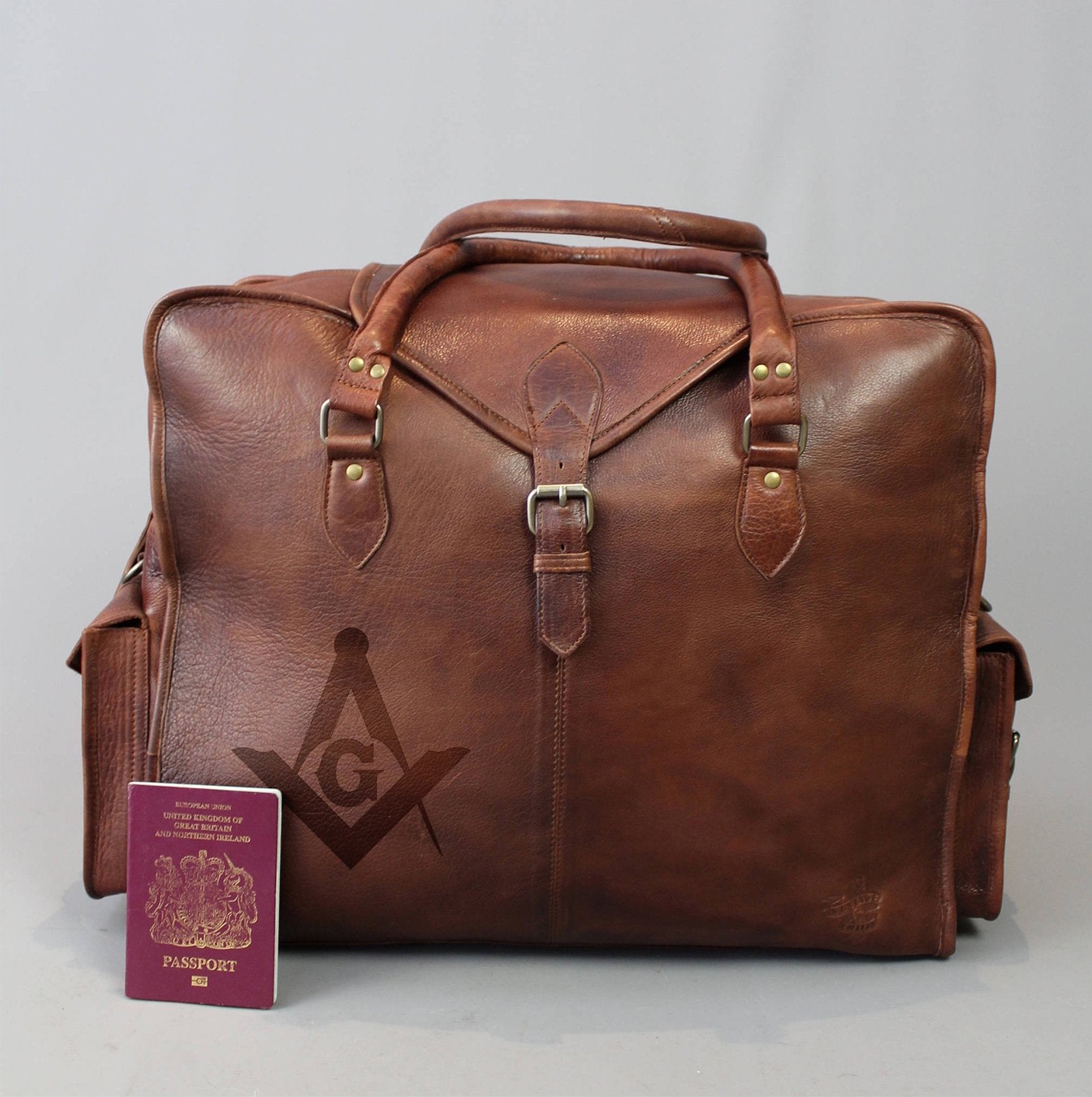 Master Mason Blue Lodge Travel Bag - Genuine Brown Leather