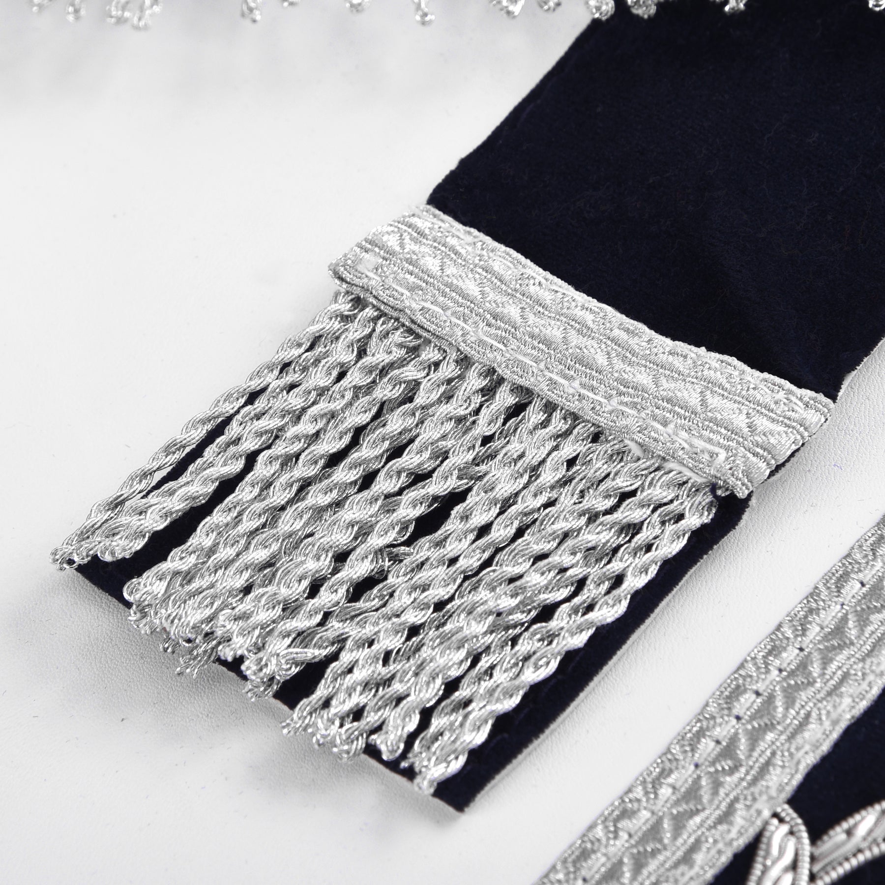 Marshal Blue Lodge Officer Apron - Dark Blue With Silver Hand Embroidery Bullion - Bricks Masons