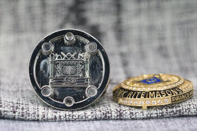 Master Mason Blue Lodge Ring - Sterling Silver 18k Yellow Gold Plated Face