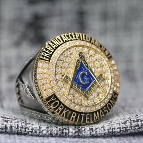 Master Mason Blue Lodge Ring - Sterling Silver 18k Yellow Gold Plated Face