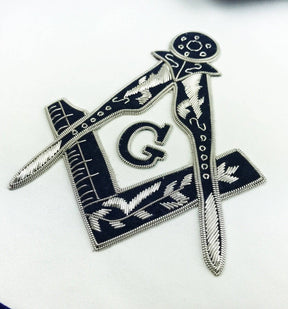 Master Mason Blue Lodge Apron - Blue Velvet with Silver Hand Embroidery - Bricks Masons
