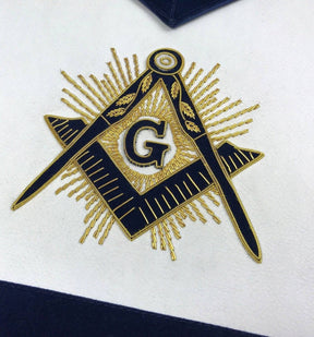 Master Mason Blue Lodge Apron - Navy Velvet with Gold Hand Embroidery - Bricks Masons