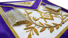 Master Mason Blue Lodge Apron - Purple Gold Hand Embroidery - Bricks Masons