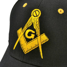 Master Mason Blue Lodge Baseball Cap - Black with Golden Embroidery - Bricks Masons