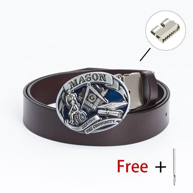 Master Mason Blue Lodge Belt - Serving The Community Square & Compass G (Coffee/Black) - Bricks Masons