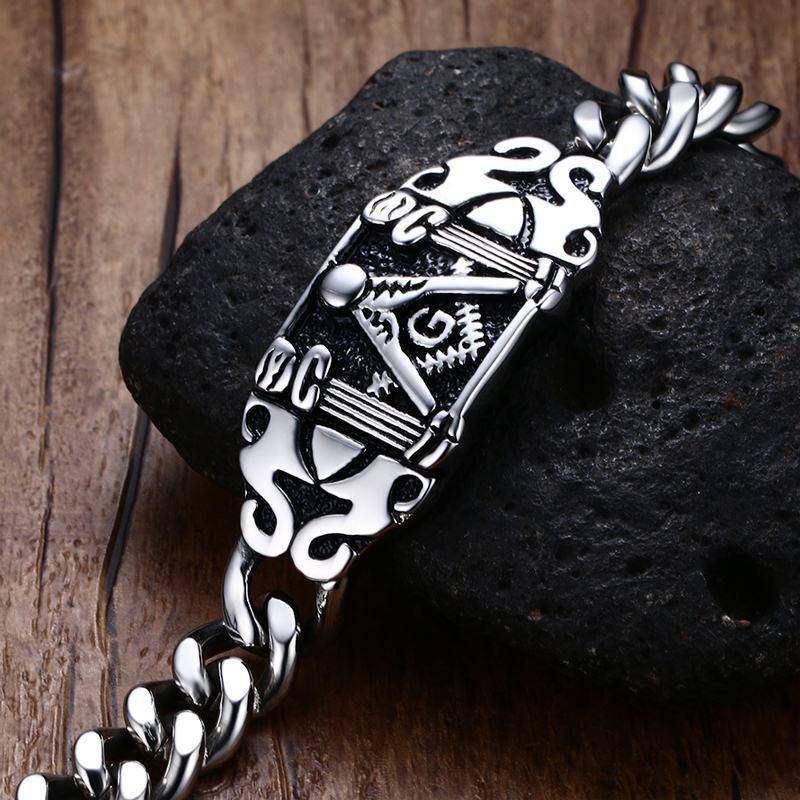 Master Mason Blue Lodge Bracelet - Biker Square and Compass - Bricks Masons