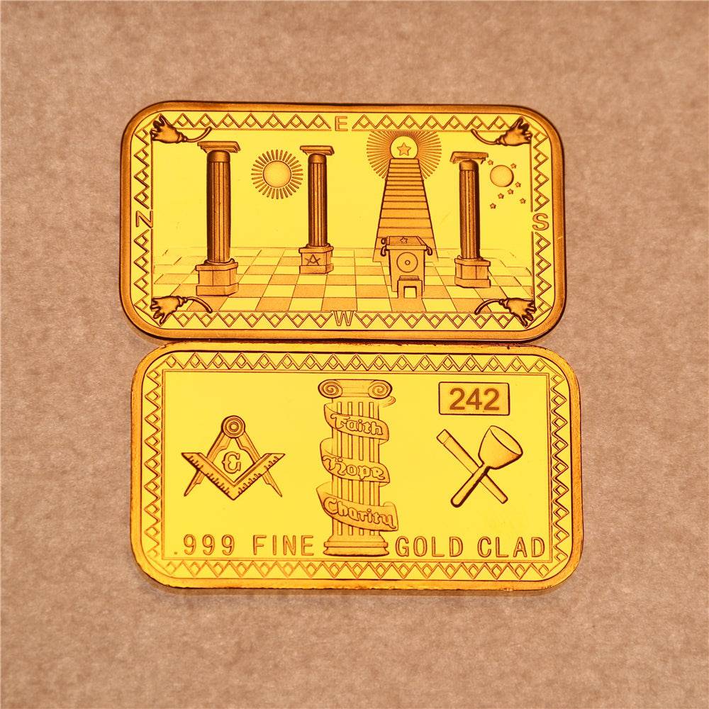 Master Mason Blue Lodge Commemorative Bar - Golden Bar 999 Fine Gold Clad - Bricks Masons
