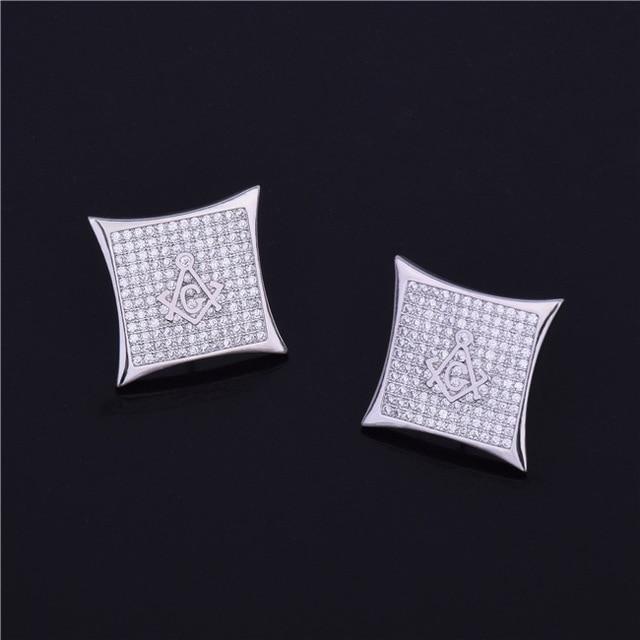 Master Mason Blue Lodge Earring - Gold & Silver Zirconia - Bricks Masons