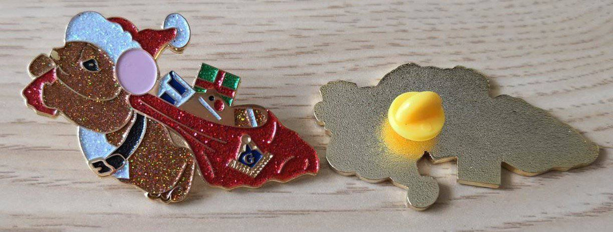 Master Mason Blue Lodge Lapel Pin - Christmas Reindeer Sleigh - Bricks Masons