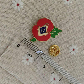 Master Mason Blue Lodge Lapel Pin - Square Compass Crested Poppy - Bricks Masons