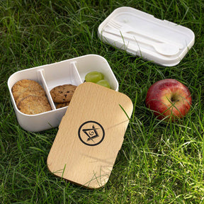 Master Mason Blue Lodge Lunch Box - Wooden Cover with Square & Compass G - Bricks Masons