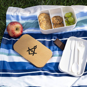 Master Mason Blue Lodge Lunch Box - Wooden Lid with Square & Compass G - Bricks Masons