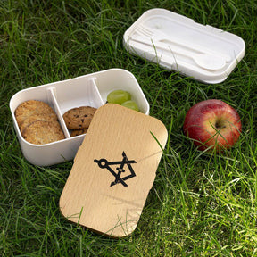 Master Mason Blue Lodge Lunch Box - Wooden Lid with Square & Compass G - Bricks Masons