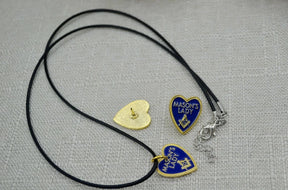 Master Mason Blue Lodge Necklace - Gold & Blue Plated MASON'S LADY Square and Compass G With Leather Chain