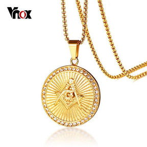Master Mason Blue Lodge Necklace - Gold Compass and Square G Stainless Steel - Bricks Masons