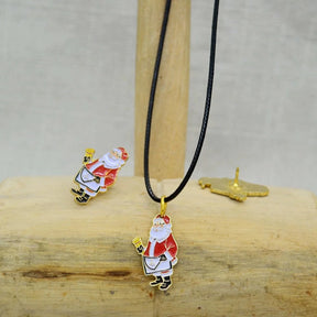 Master Mason Blue Lodge Necklace - Gold Plated Christmas Santa Pendant With Leather Chain