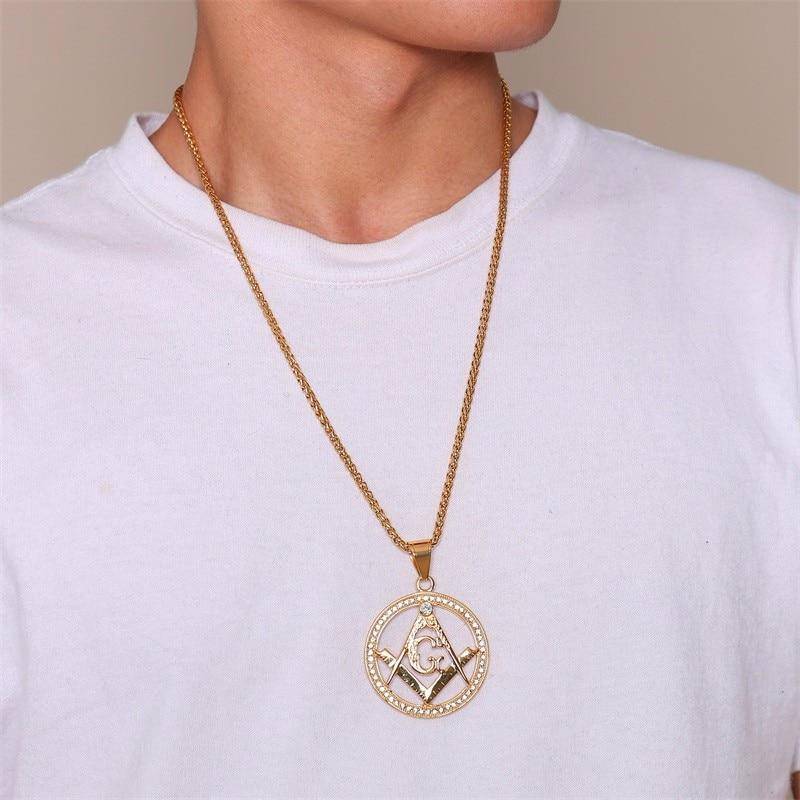 Master Mason Blue Lodge Necklace - Round Square Compass G - Bricks Masons