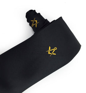 Master Mason Blue Lodge Necktie - Black Machine Embroidery - Bricks Masons