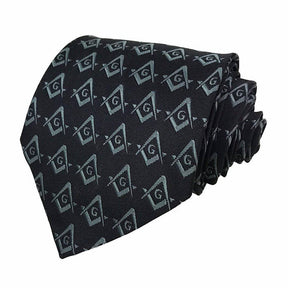Master Mason Blue Lodge Necktie - Black with Green Square & Compass G - Bricks Masons